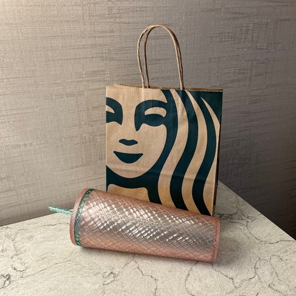 Starbucks Pink Pearl Jeweled Tumbler (24oz) with Jade Green Straw - Picture 7 of 8